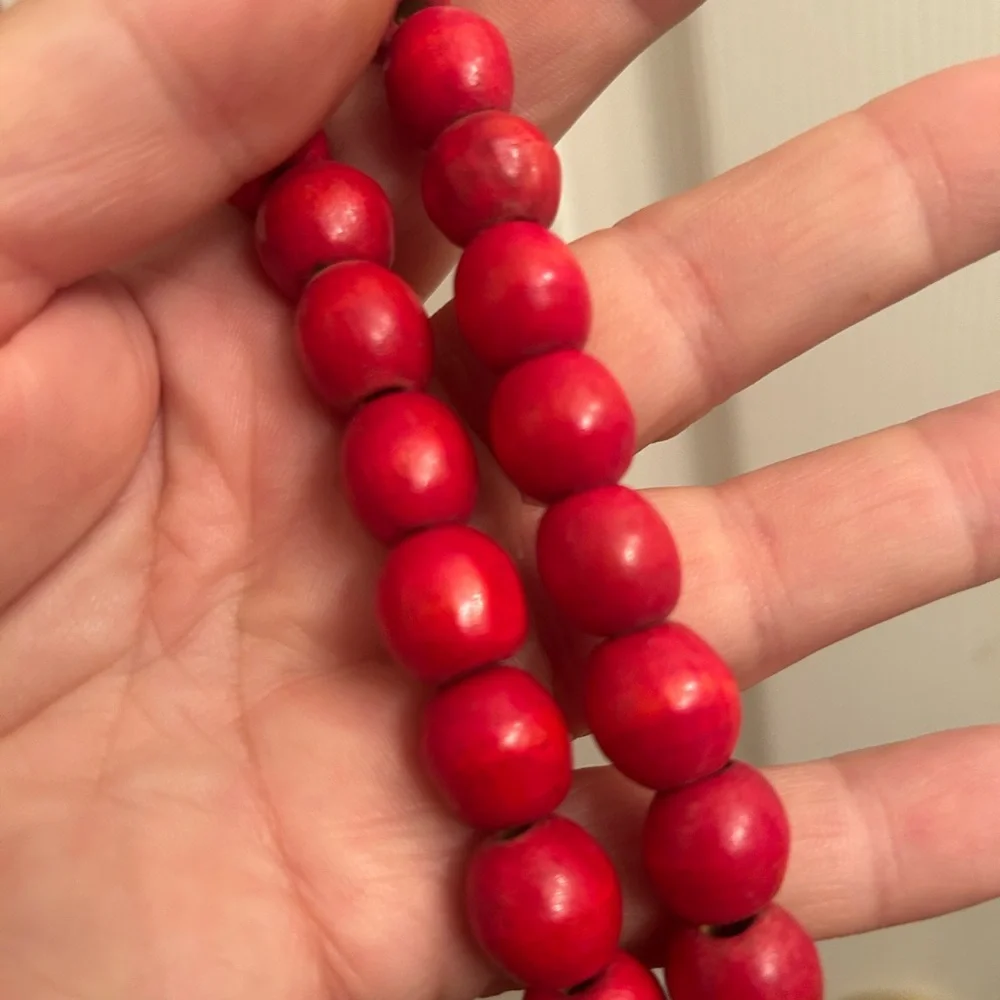 Vintage Christmas Wooden Red Beaded Garland selling per strand -108” each strand